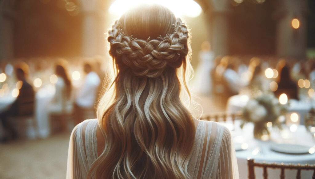 Recogido con corona de trenzas para boda